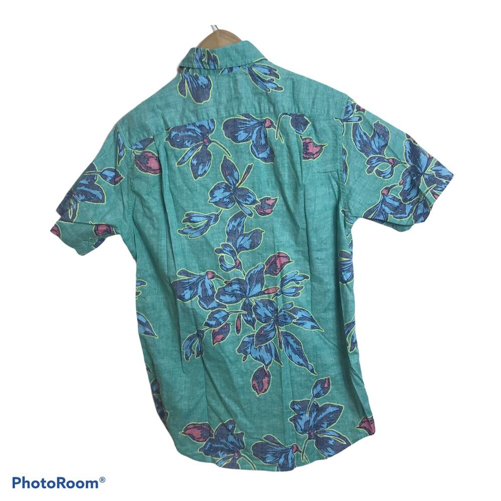 Lands' End Shirt Mens Size Small Short Sleeve Button-Up Bright Green Floral - Picture 4 of 4